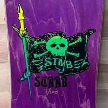 Load image into Gallery viewer, 40th Anniversary Purple Autographed Kevin Staab Pirate Skateboard Deck SOLD OUT!
